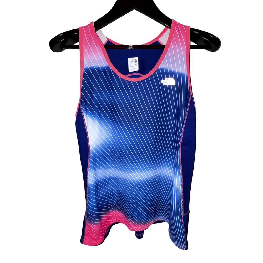 The North‎ Face Womens Running Tank Top FlashDry Blue Pink Print L